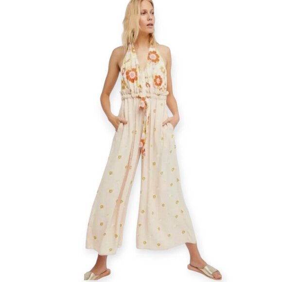 Free People Halter Jumpsuit Floral Stretch Waist XS - Picture 11 of 11
